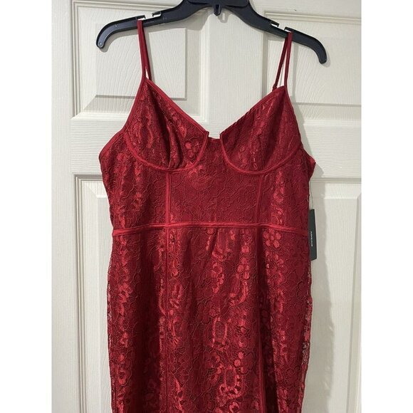 Lulus Lucy Wine Red MIDI Lace Bustier Dress Size L - Picture 5 of 13